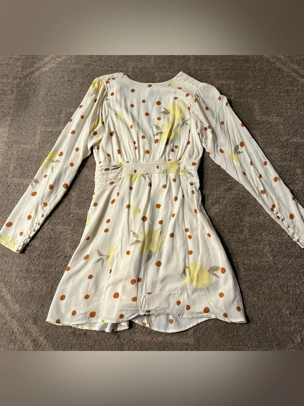 Free People Cream Mini Dress with Yellow Floral and Rust Polka Dots